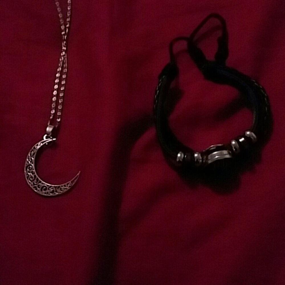 Moon pendant necklace/ leather scorpio bracelet